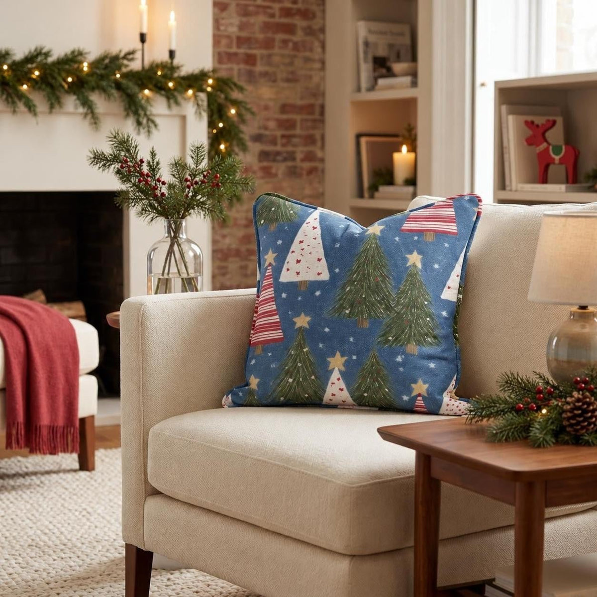 Christmas Blue Fir Throw Pillow throw pillow - Hillcroft Home