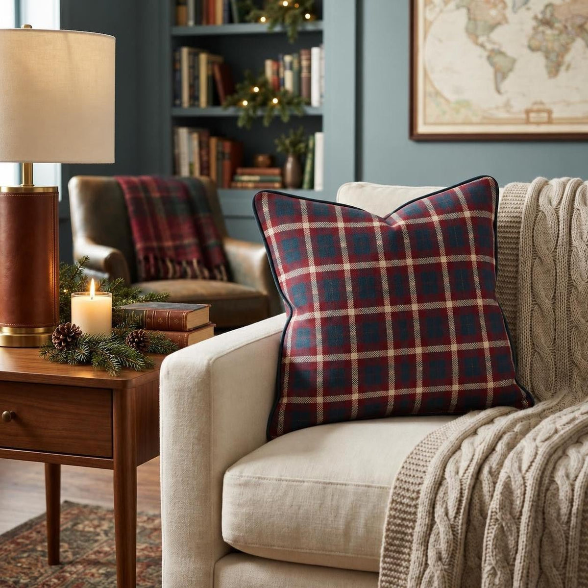 Christmas Blue Picnic Throw Pillow throw pillow - Hillcroft Home