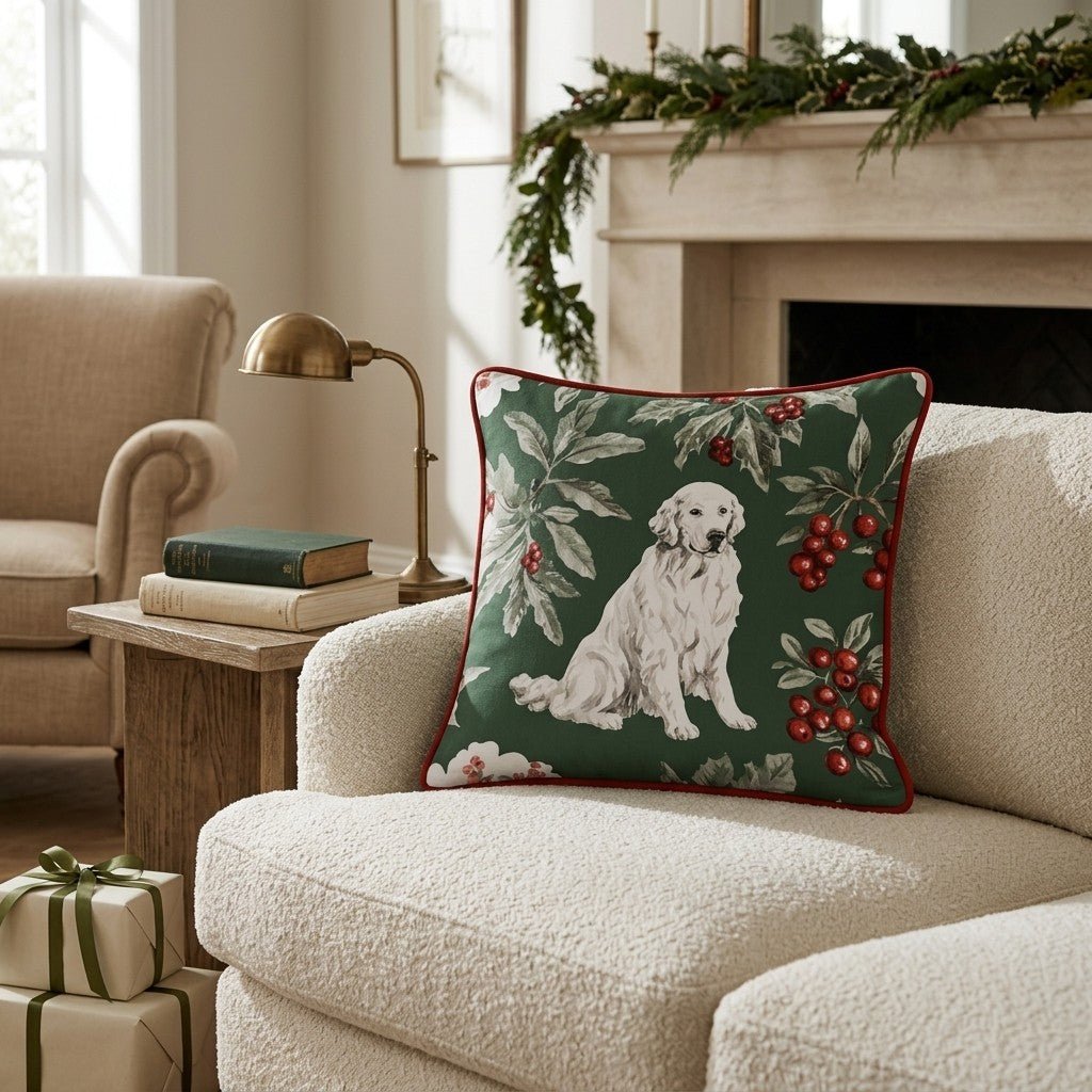 Christmas Botanical Golden Throw Pillow - Hillcroft Home