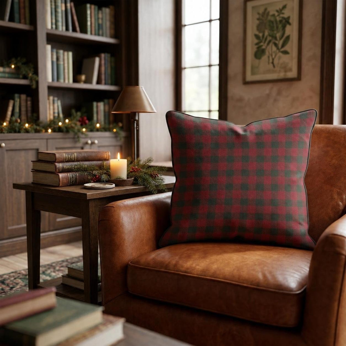 Christmas Carol Check Throw Pillow throw pillow - Hillcroft Home