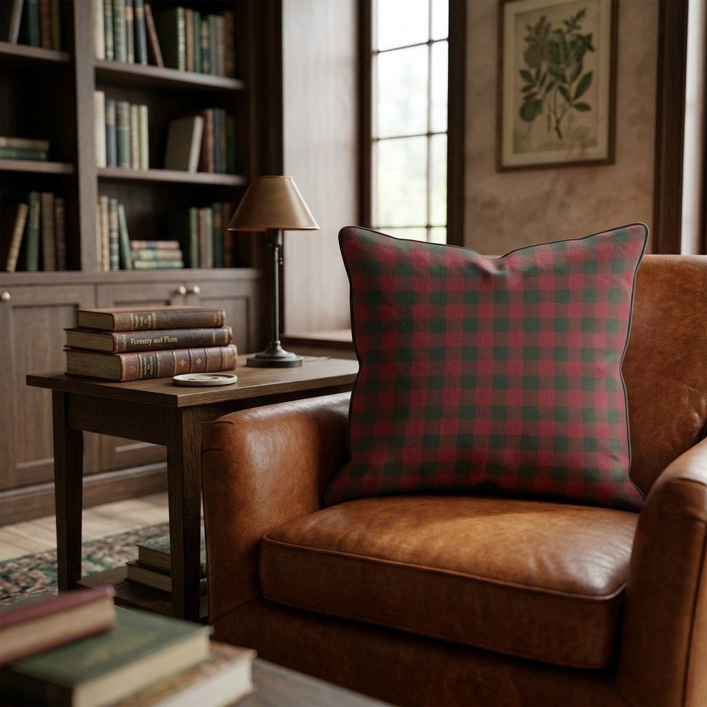 Christmas Carol Check Throw Pillow - Hillcroft Home