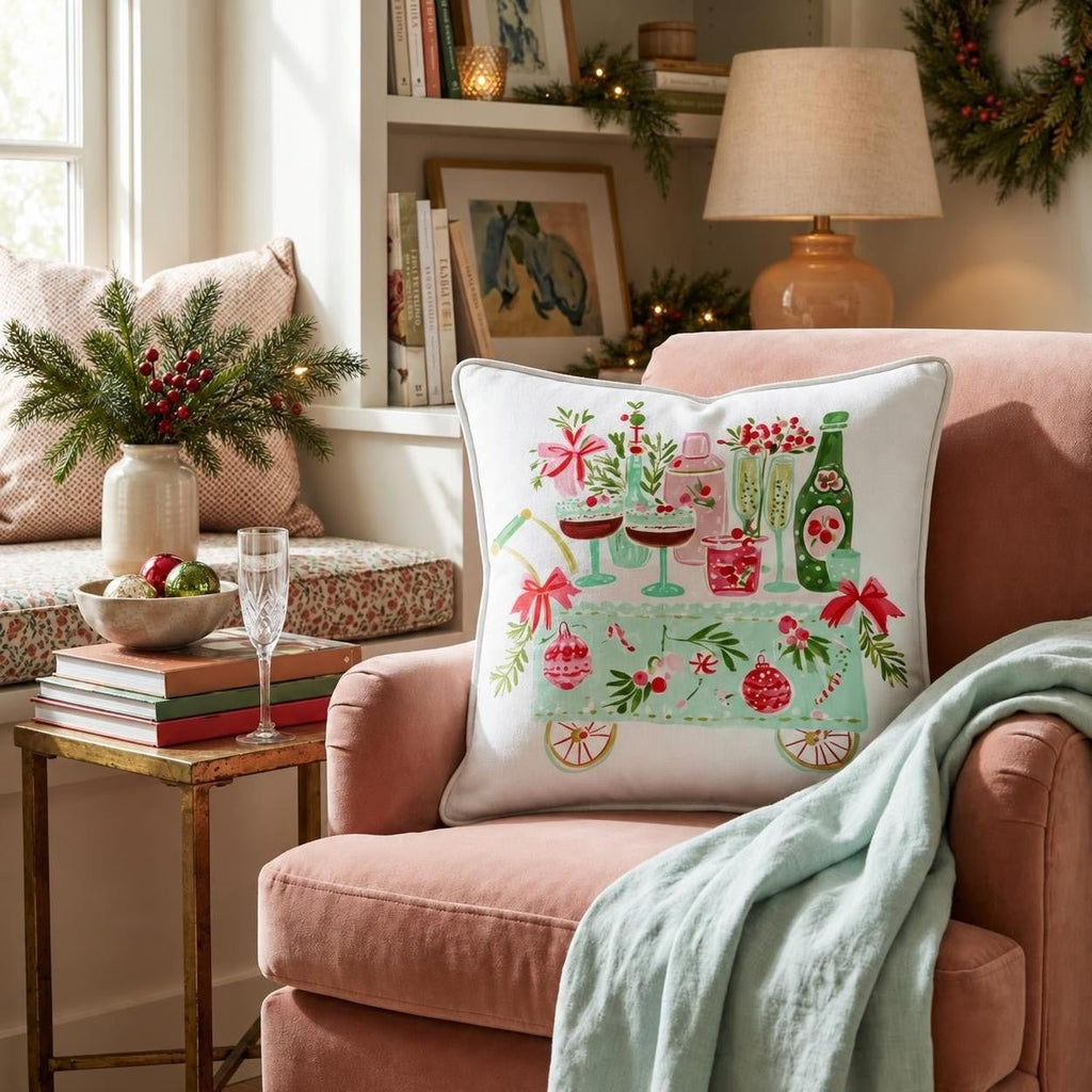 Christmas Cocktails Throw Pillow throw pillow - Hillcroft Home