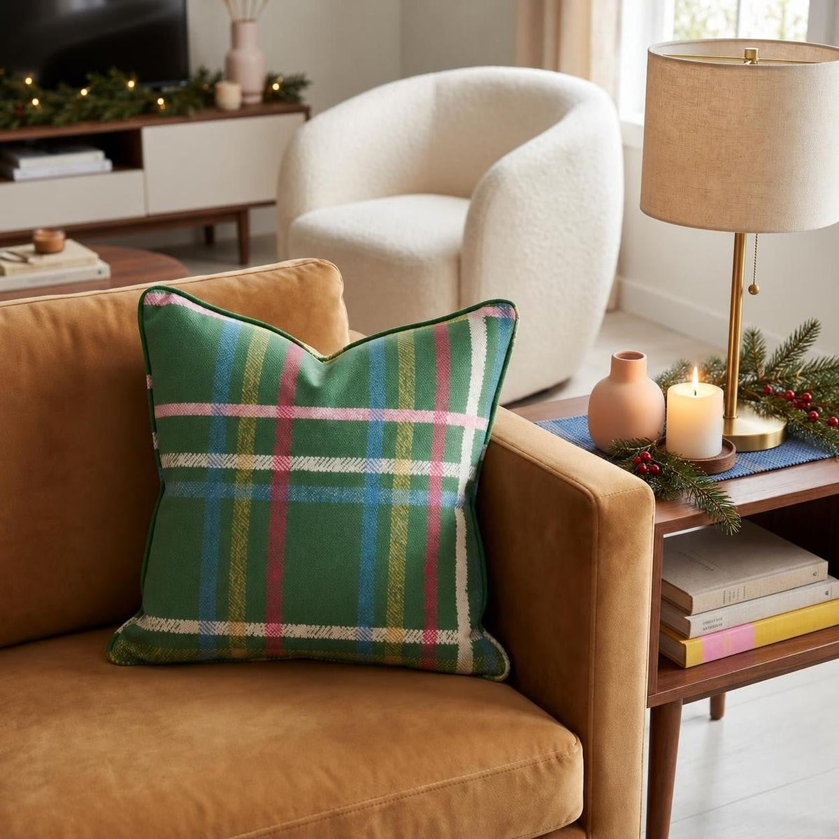Christmas Day Plaid Throw Pillow throw pillow - Hillcroft Home