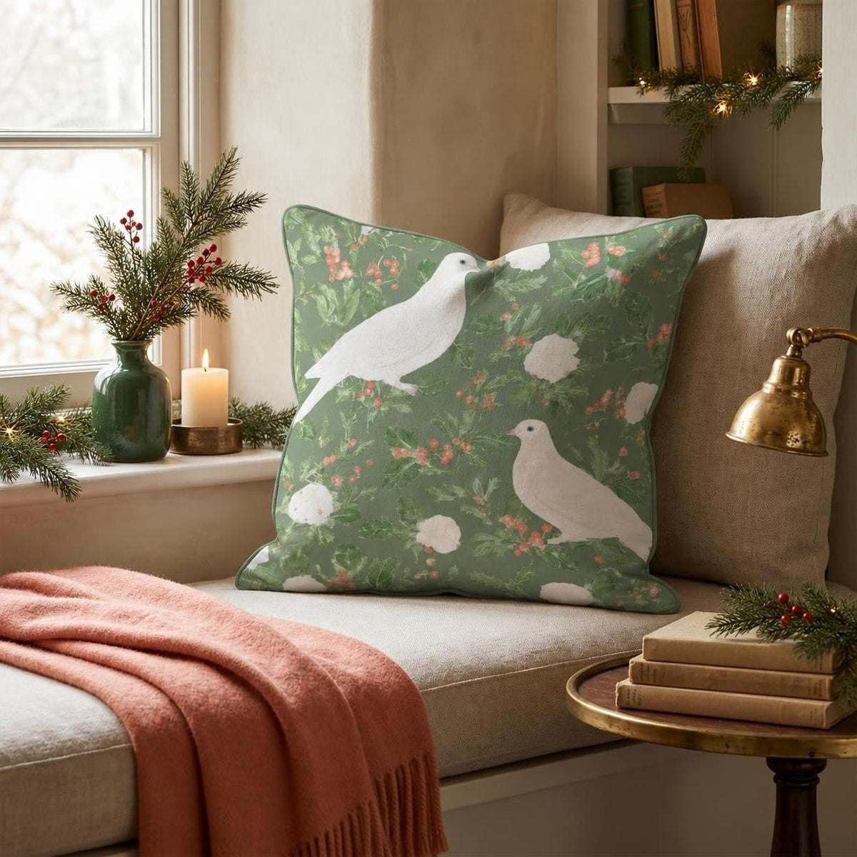 Christmas Doves Throw Pillow throw pillow - Hillcroft Home