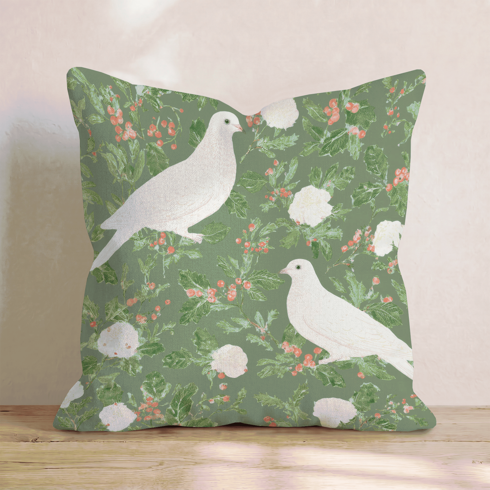 Christmas Doves Throw Pillow - Hillcroft Home
