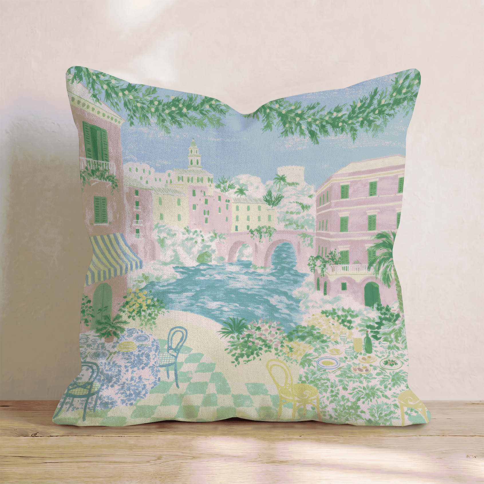 Christmas In Venice Throw Pillow - Hillcroft Home