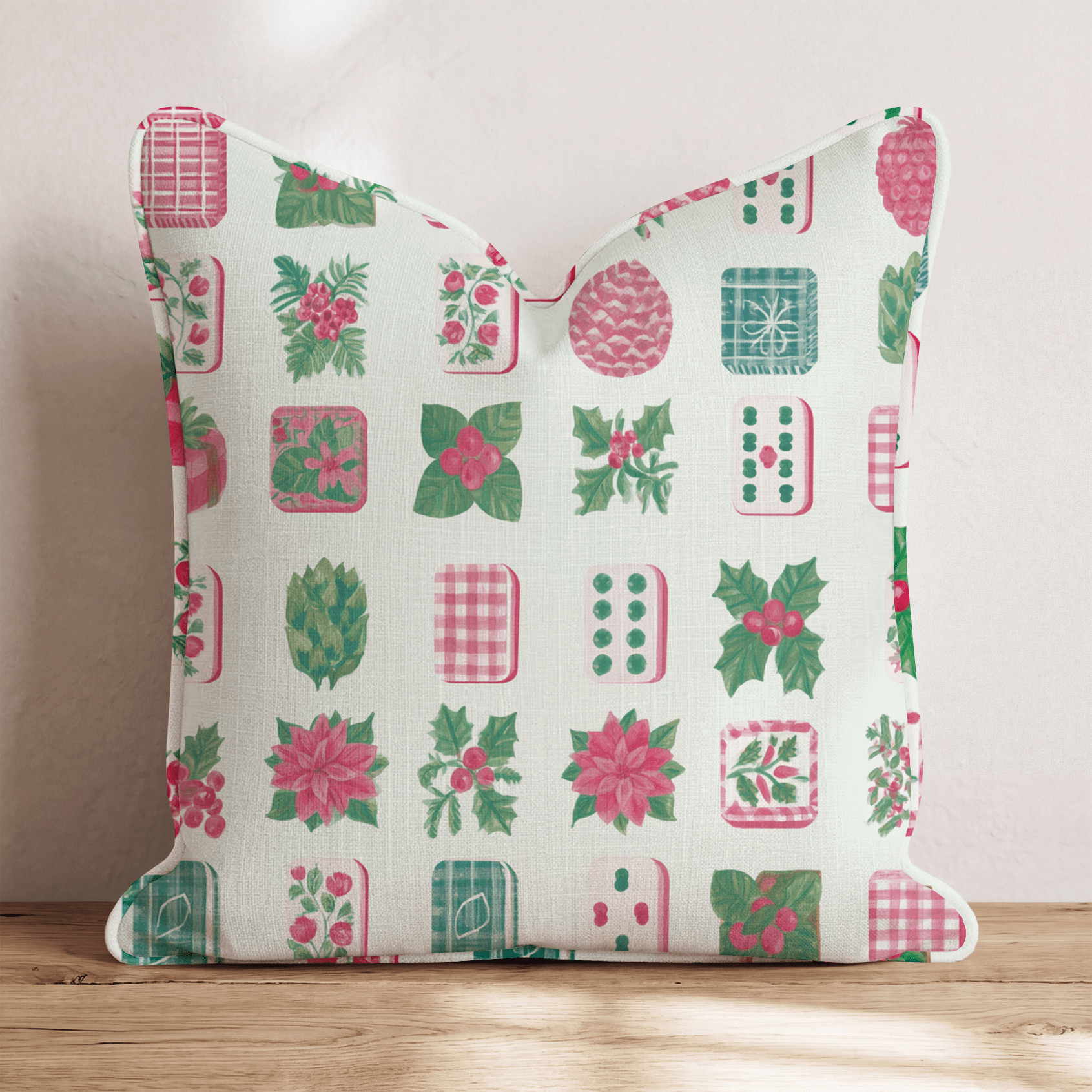Christmas Mahjong Tiles Throw Pillow - Hillcroft Home