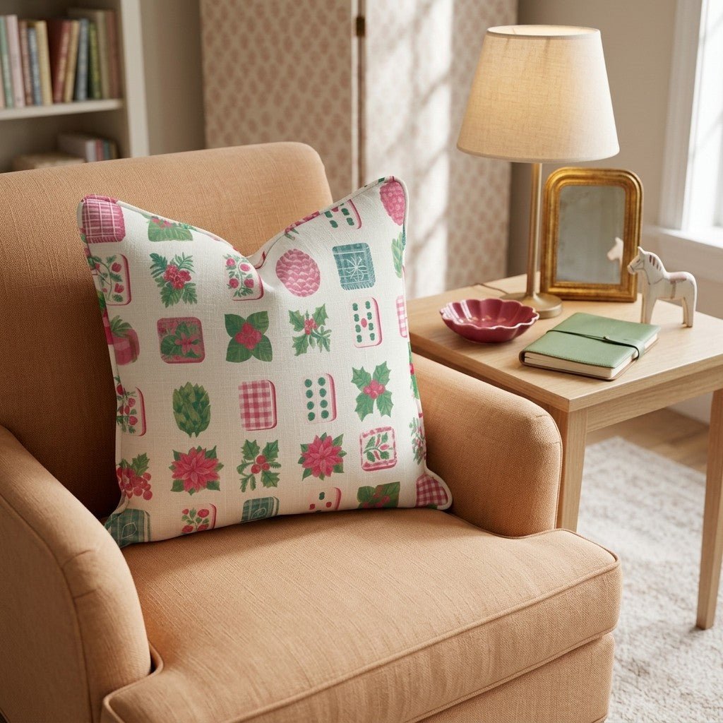Christmas Mahjong Tiles Throw Pillow - Hillcroft Home