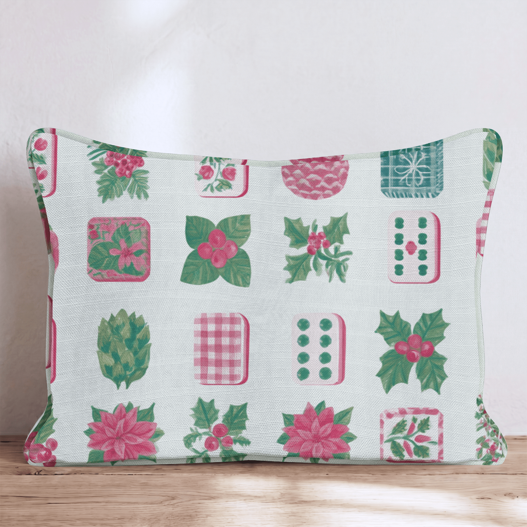Christmas Mahjong Tiles Throw Pillow - Hillcroft Home