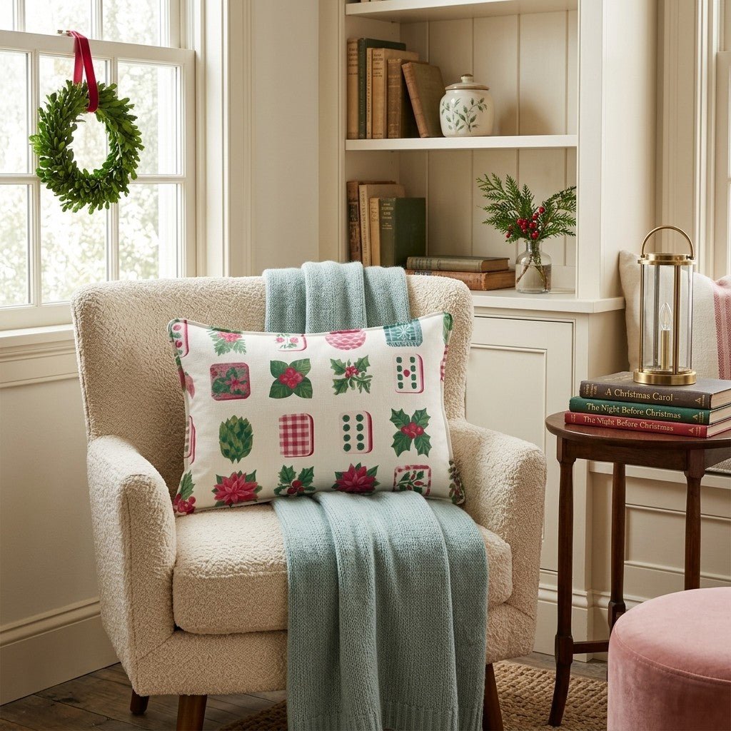 Christmas Mahjong Tiles Throw Pillow - Hillcroft Home