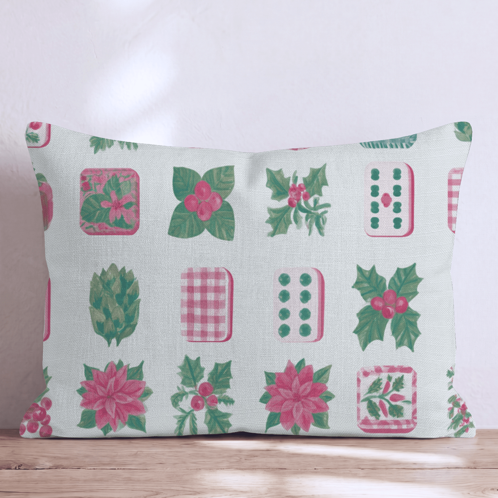 Christmas Mahjong Tiles Throw Pillow - Hillcroft Home