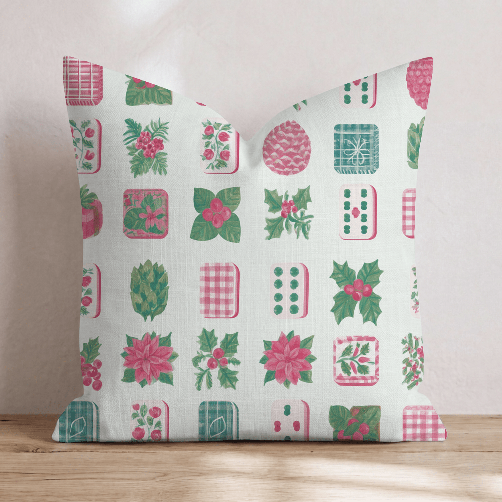 Christmas Mahjong Tiles Throw Pillow - Hillcroft Home
