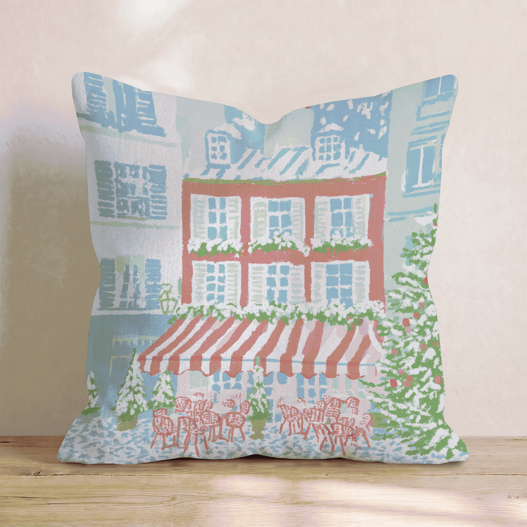Christmas Paris Cafe Throw Pillow - Hillcroft Home