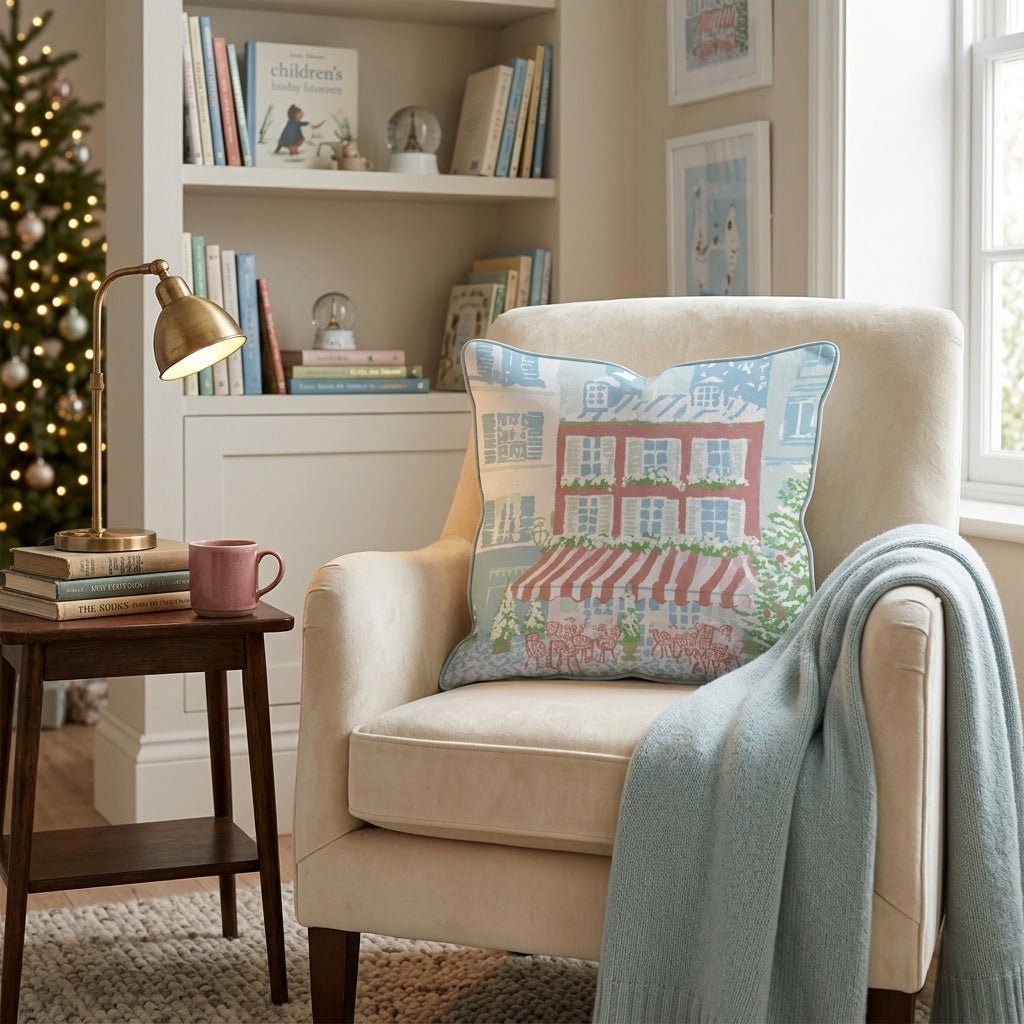 Christmas Paris Cafe Throw Pillow - Hillcroft Home