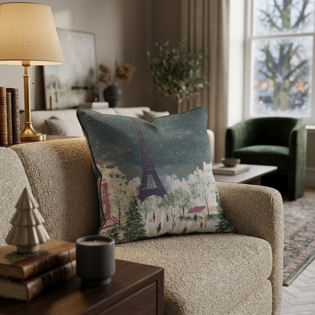 Christmas Paris Night Throw Pillow - Hillcroft Home