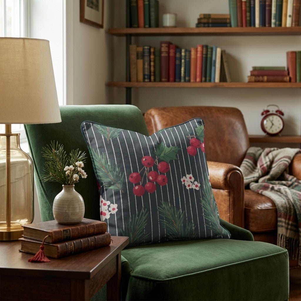 Christmas Pinstripes Throw Pillow - Hillcroft Home