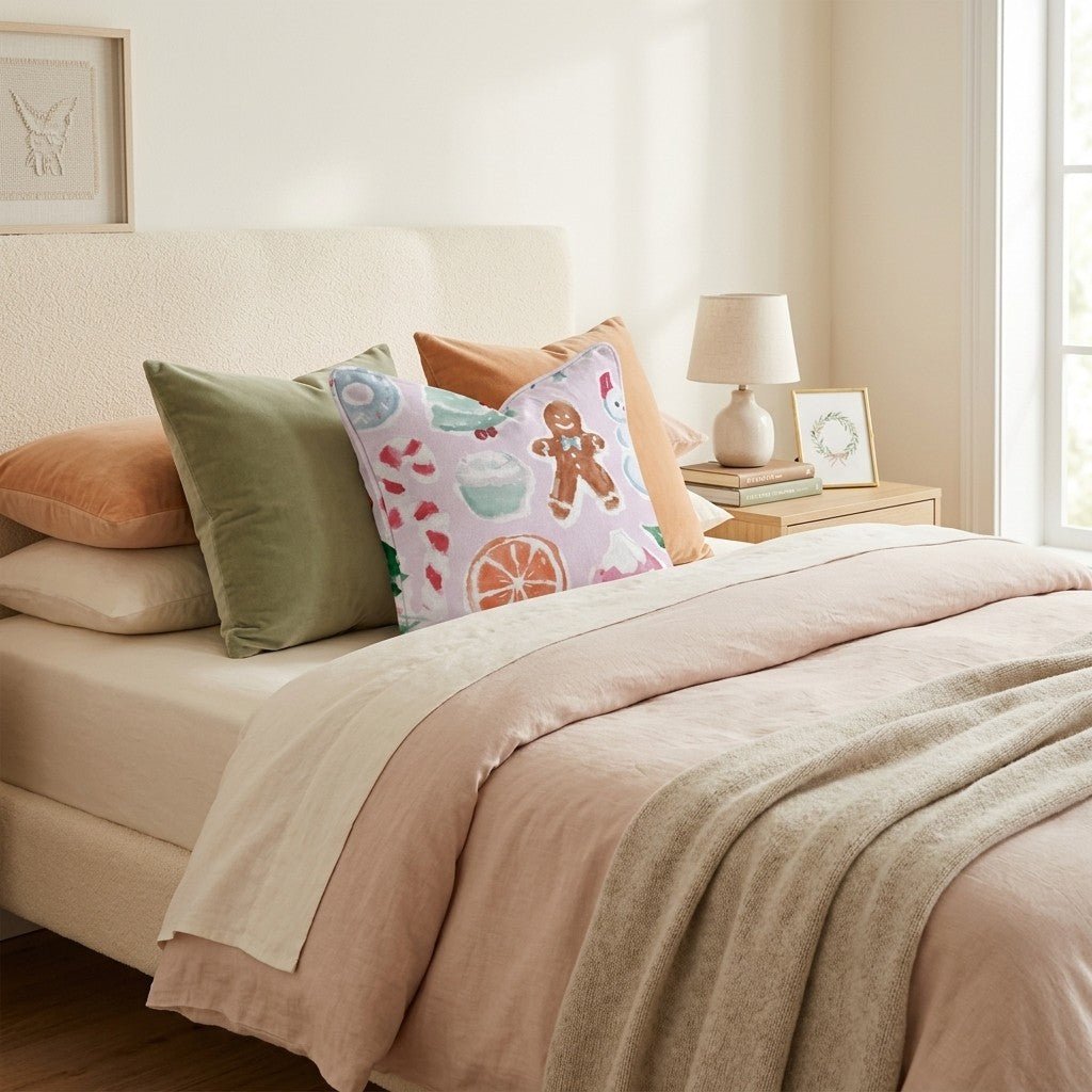 Christmas Sticker Pink Throw Pillow - Hillcroft Home