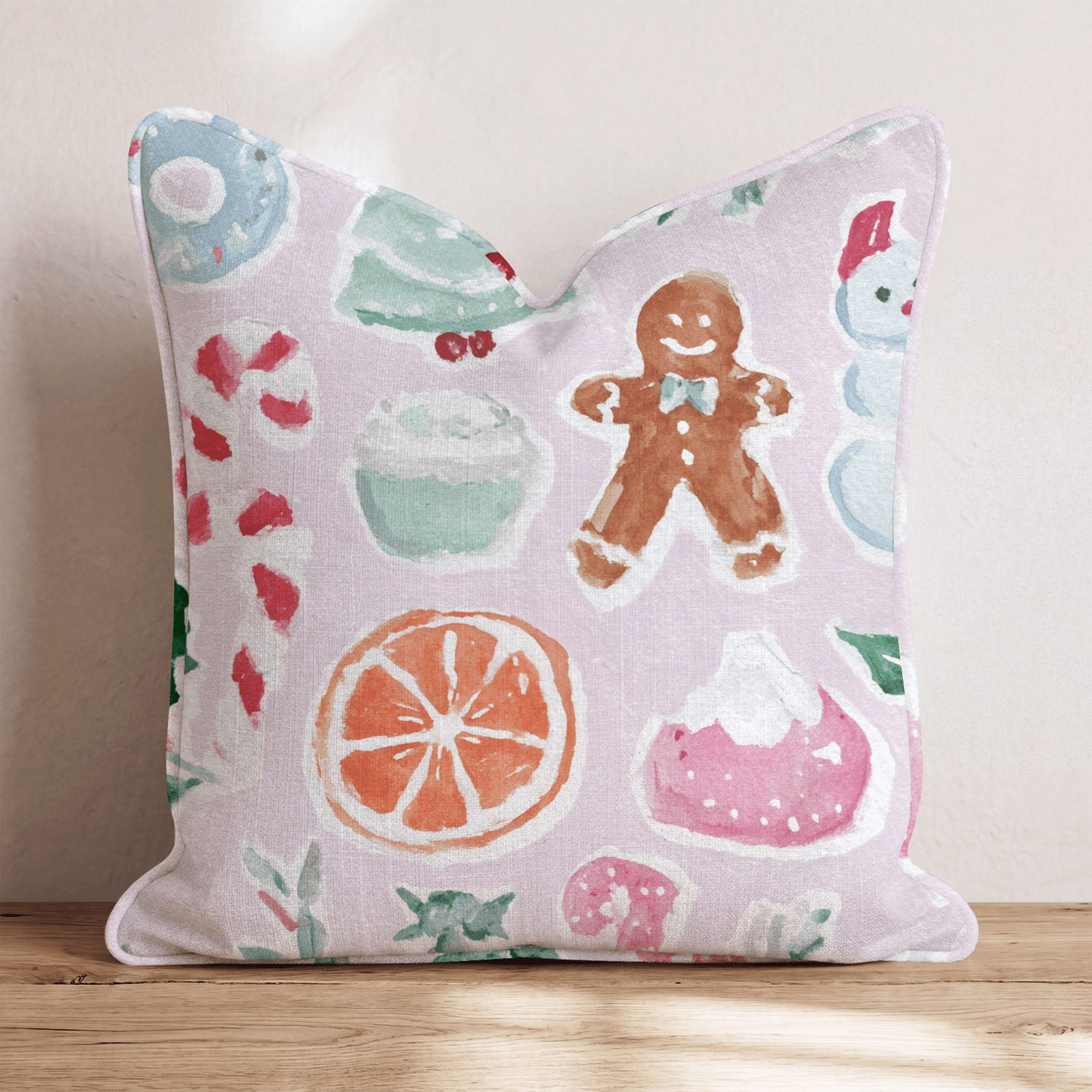 Christmas Sticker Pink Throw Pillow - Hillcroft Home