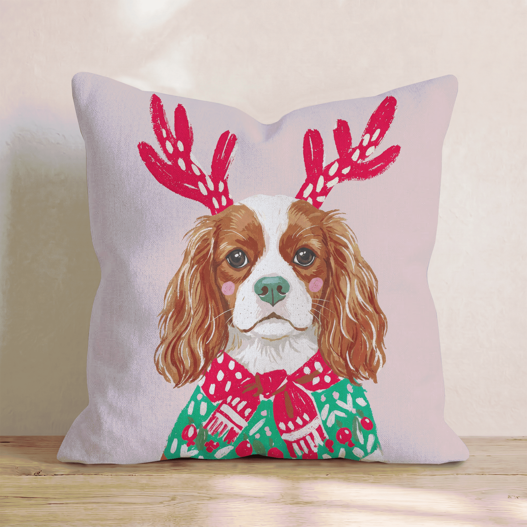 Christmas Sweater Cavalier King Charles Spaniel Throw Pillow - Hillcroft Home