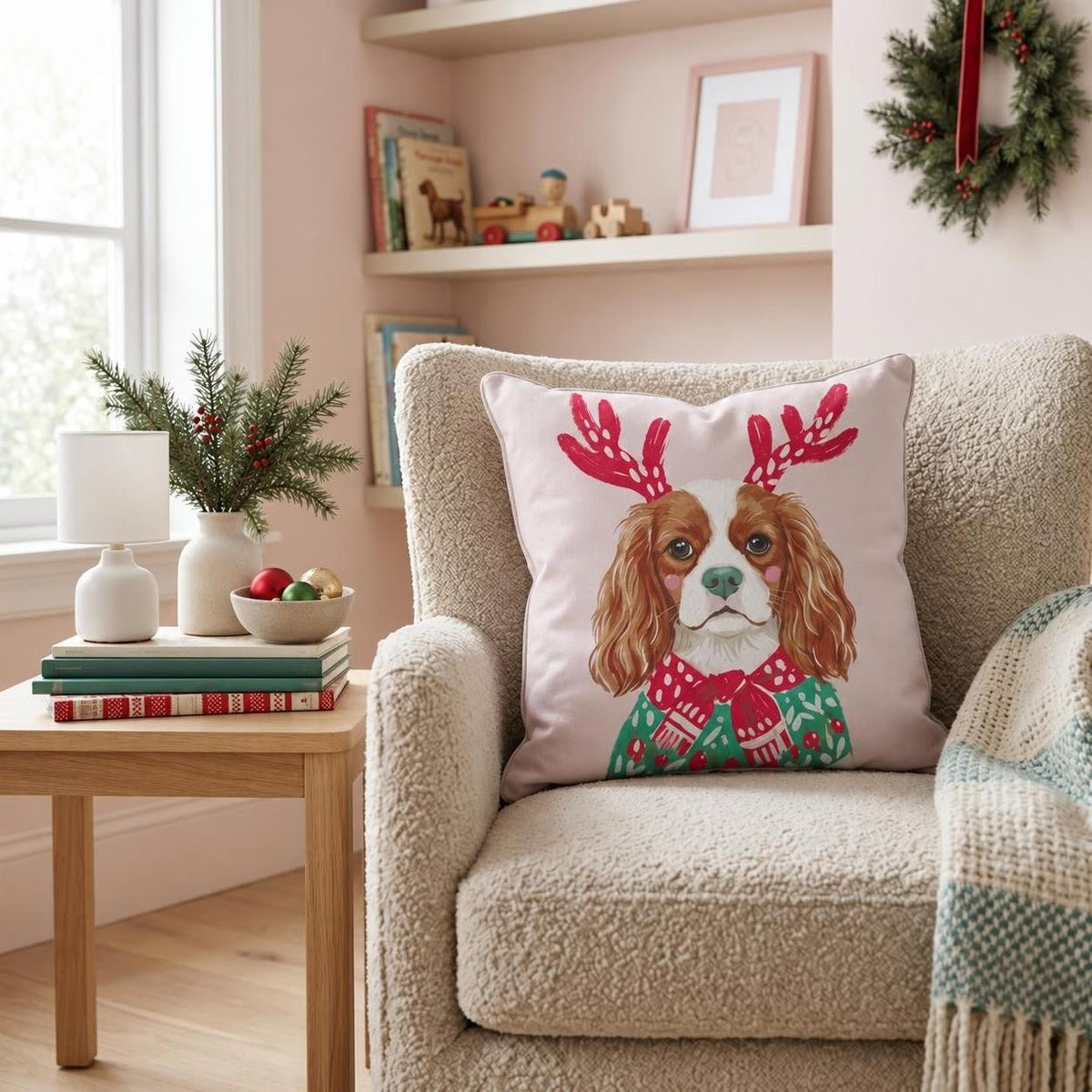 Christmas Sweater Cavalier King Charles Spaniel Throw Pillow throw pillow - Hillcroft Home