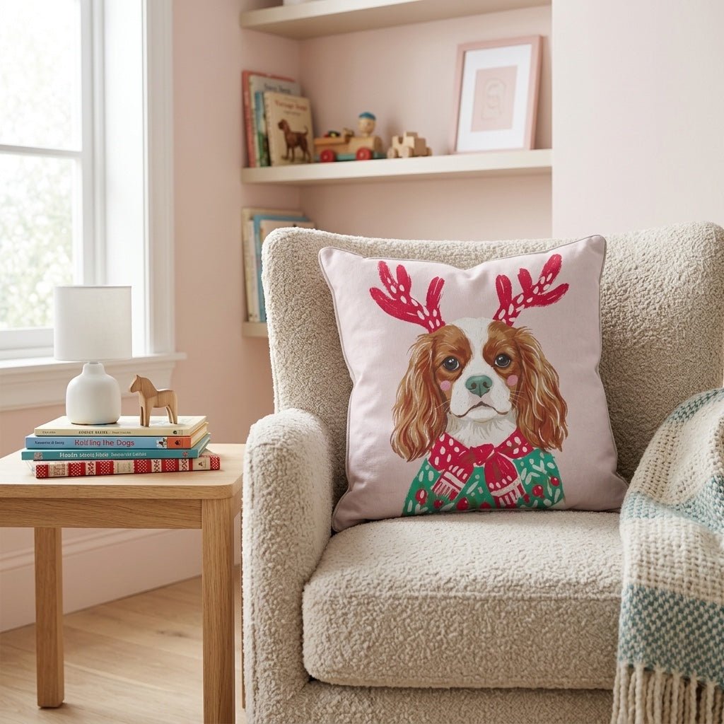 Christmas Sweater Cavalier King Charles Spaniel Throw Pillow - Hillcroft Home