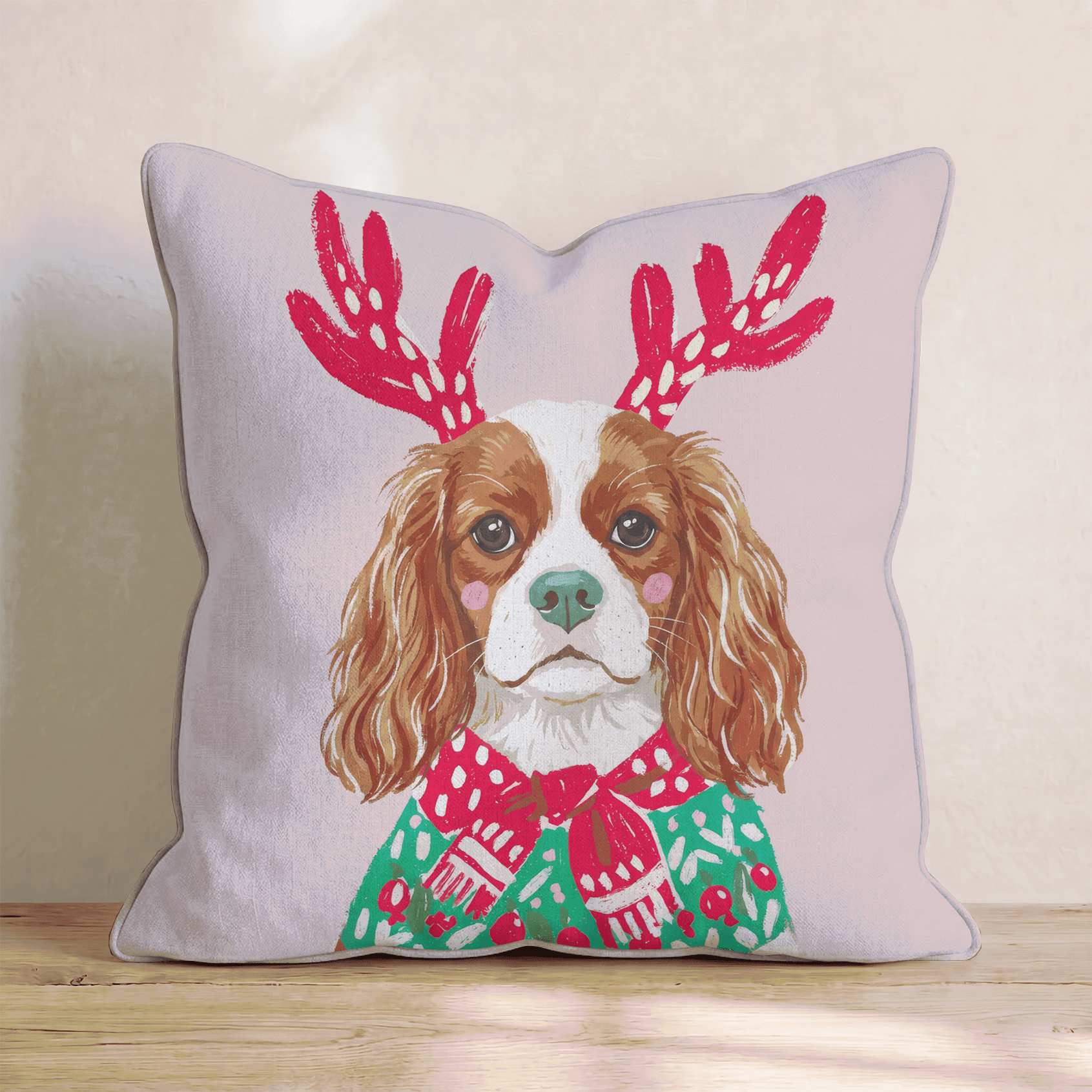 Christmas Sweater Cavalier King Charles Spaniel Throw Pillow - Hillcroft Home