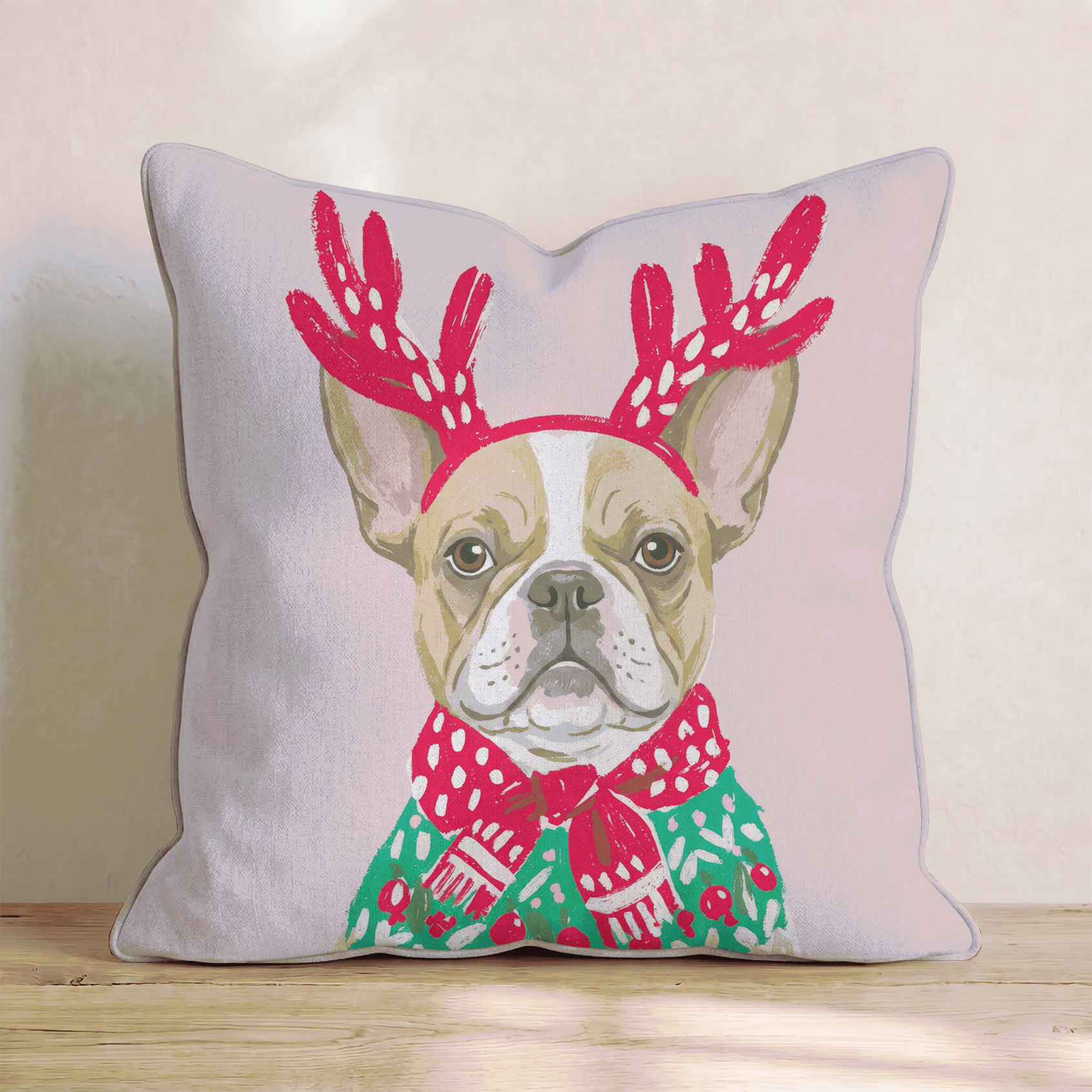 Christmas Sweater French Bulldog Throw Pillow - Hillcroft Home