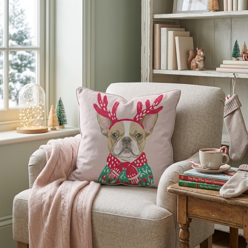 Christmas Sweater French Bulldog Throw Pillow - Hillcroft Home