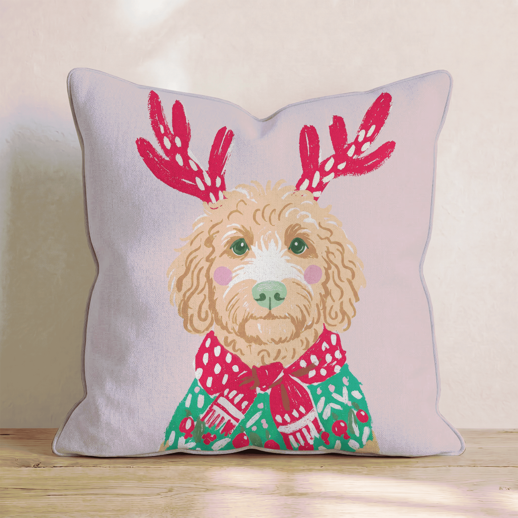 Christmas Sweater Goldendoodle Throw Pillow - Hillcroft Home