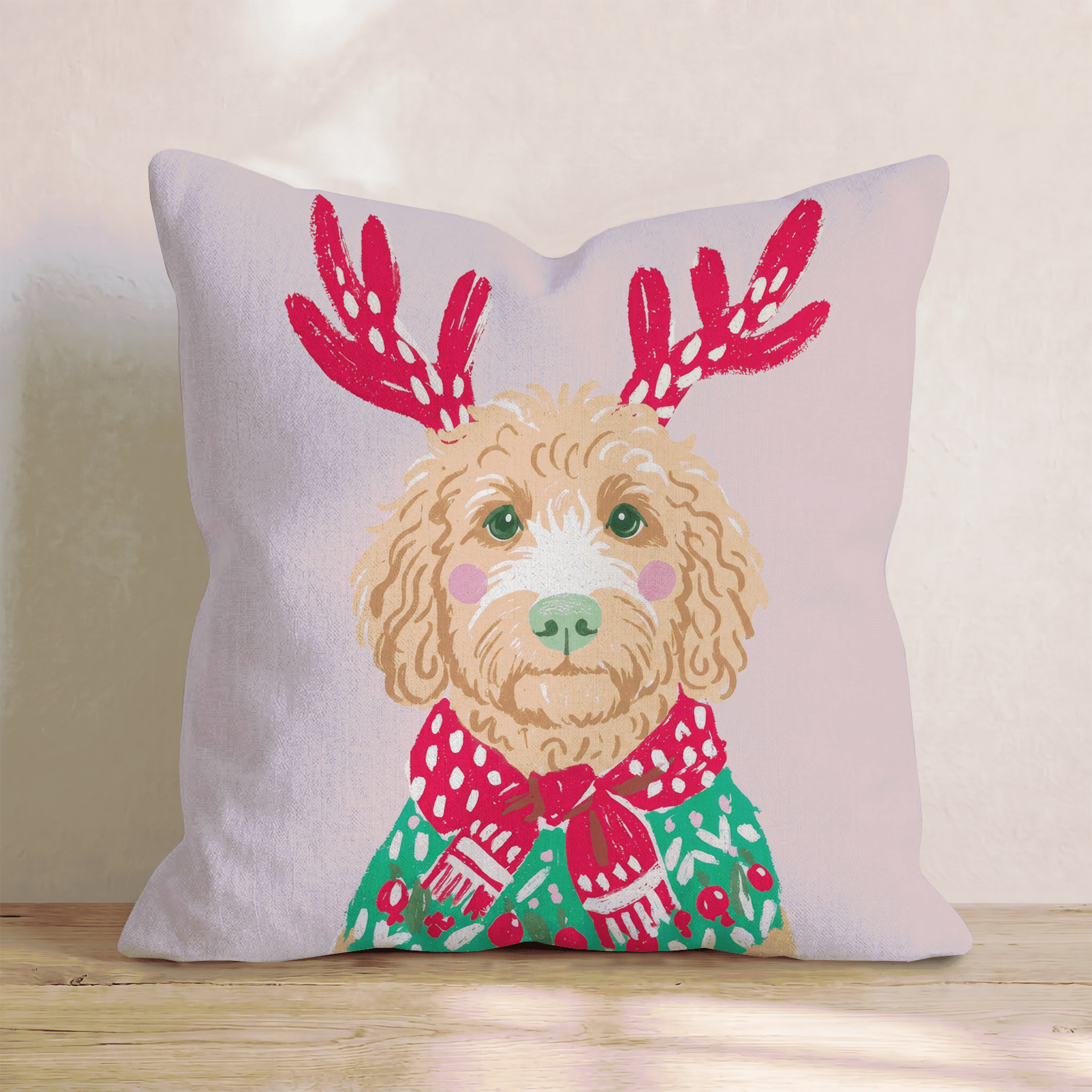 Christmas Sweater Goldendoodle Throw Pillow - Hillcroft Home