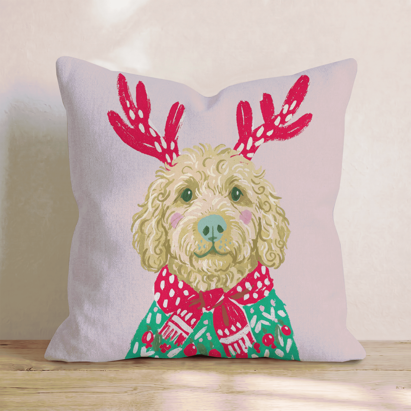 Christmas Sweater Labradoodle Throw Pillow - Hillcroft Home