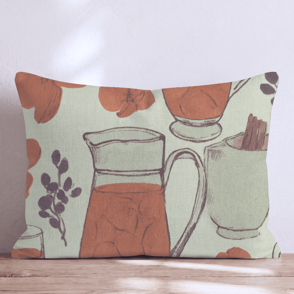 Cider Mugs & Blossoms Throw Pillow - Hillcroft Home