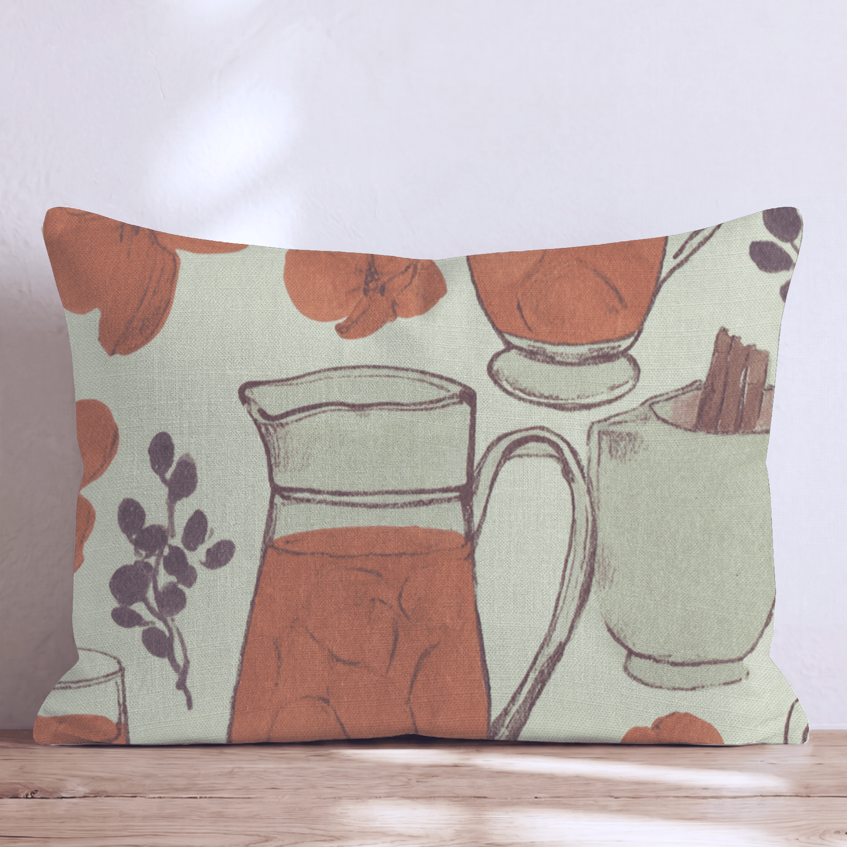 Cider Mugs & Blossoms Throw Pillow - Hillcroft Home