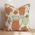 Cider Mugs & Blossoms Throw Pillow - Hillcroft Home
