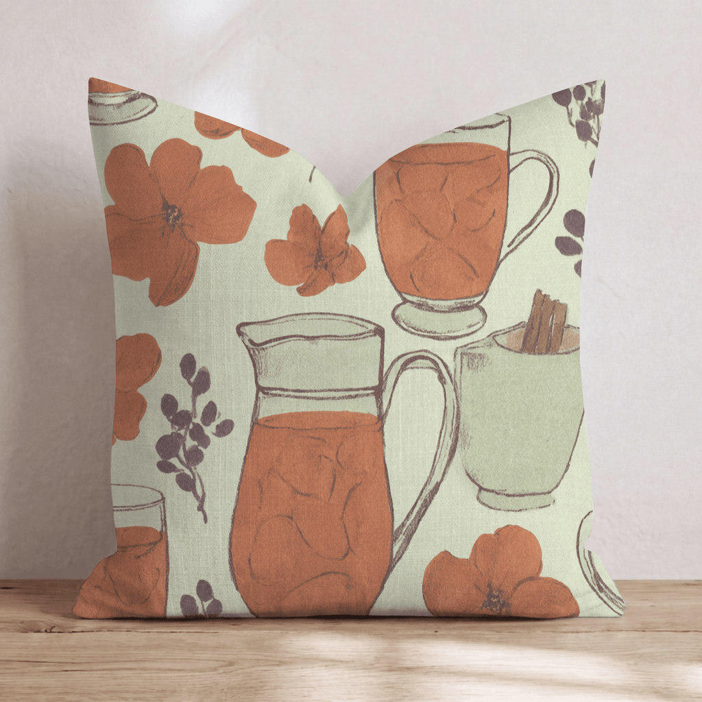 Cider Mugs & Blossoms Throw Pillow - Hillcroft Home