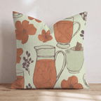 Cider Mugs & Blossoms Throw Pillow - Hillcroft Home