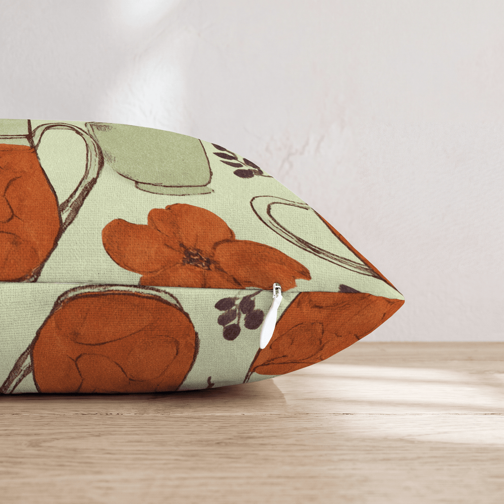 Cider Mugs & Blossoms Throw Pillow - Hillcroft Home