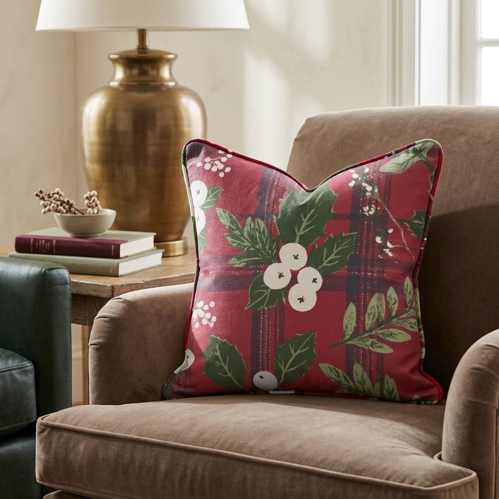 Classic Berries and Plaid Throw Pillow - Hillcroft Home