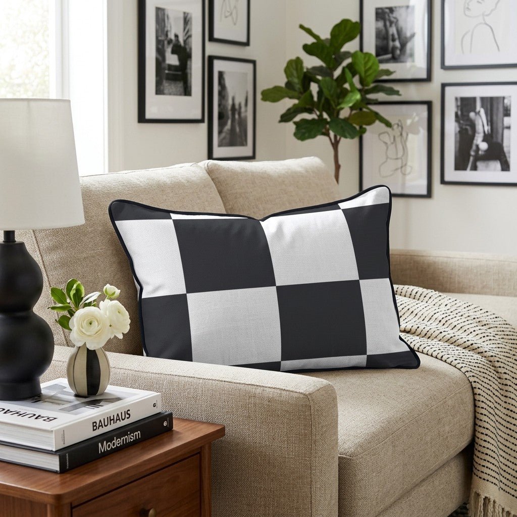 Classic Black Check Throw Pillow - Hillcroft Home