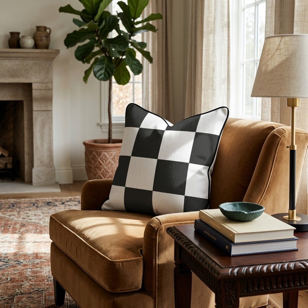 Classic Black Check Throw Pillow - Hillcroft Home
