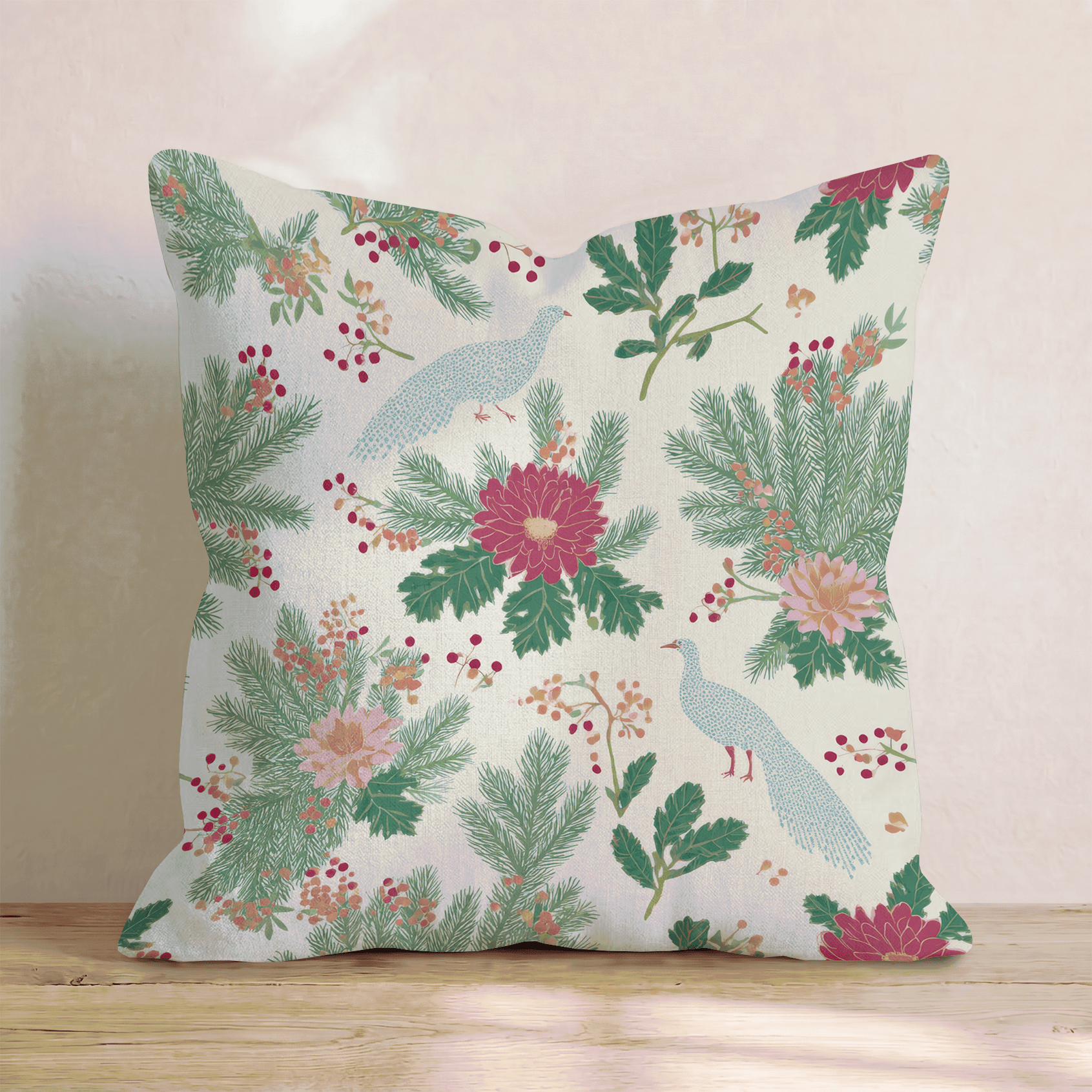 Classic Christmas Birds Throw Pillow - Hillcroft Home