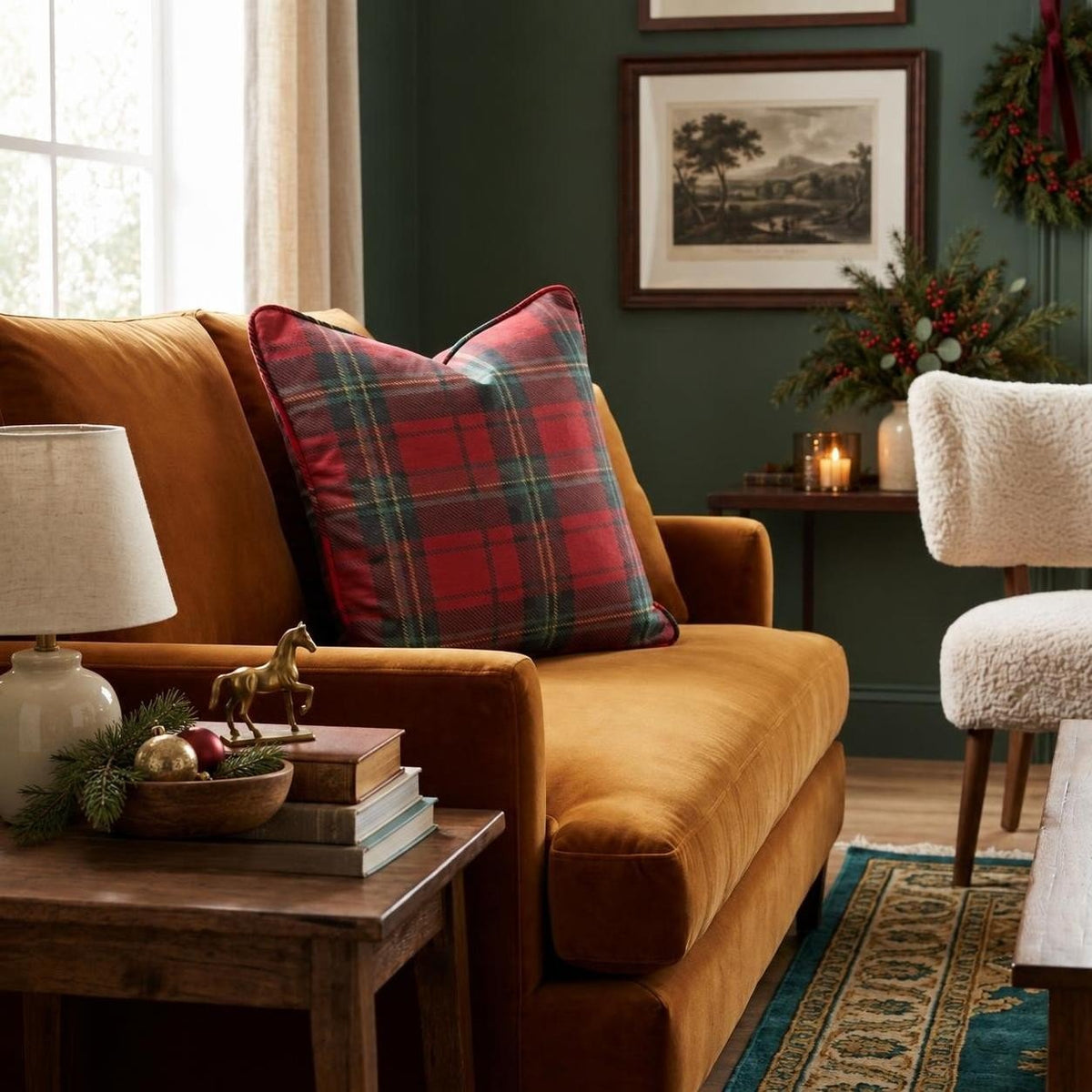 Classic Christmas Plaid Throw Pillow throw pillow - Hillcroft Home