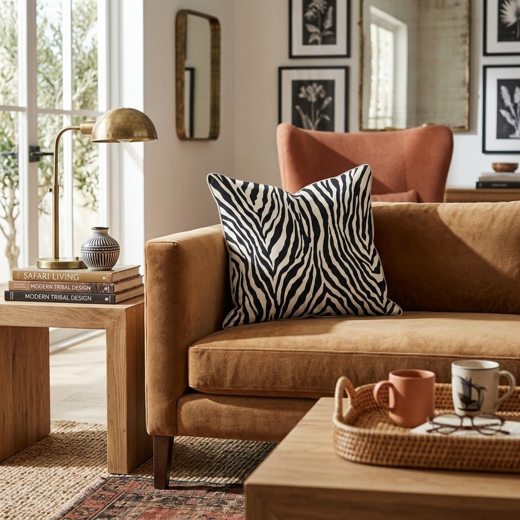 Classic Zebra Cream Throw Pillow - Hillcroft Home