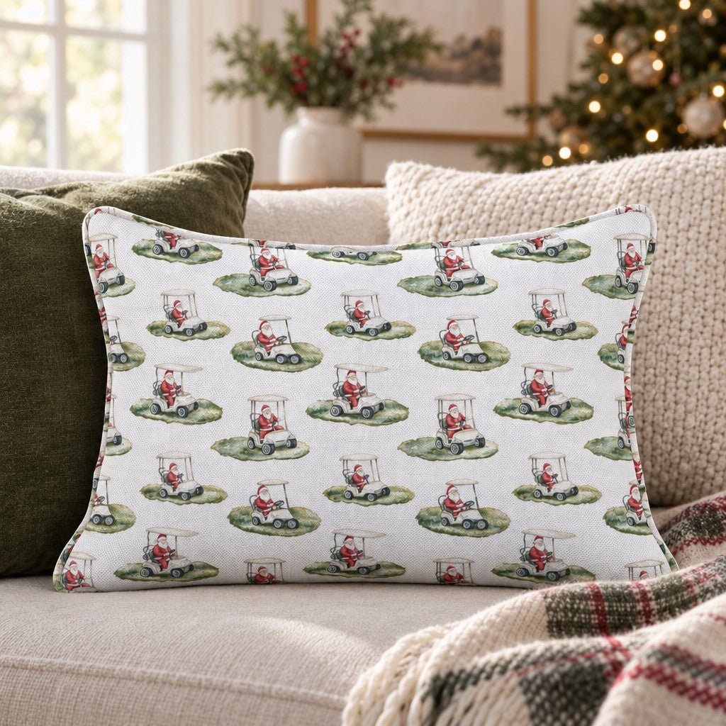 Claus on the Course Throw Pillow throw pillow - Hillcroft Home