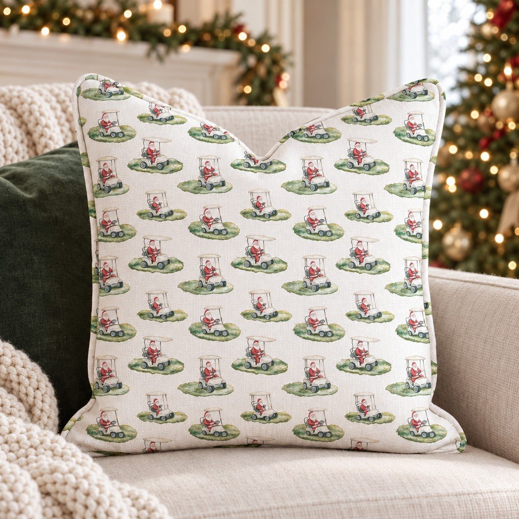 Claus on the Course Throw Pillow throw pillow - Hillcroft Home