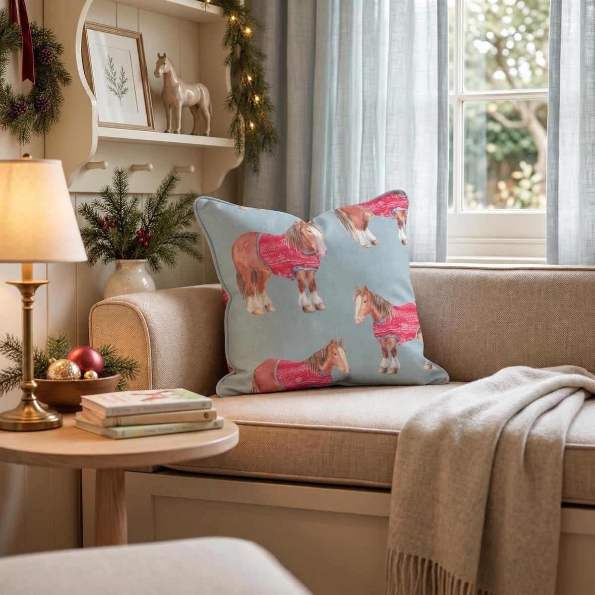 Clydesdale Sweaters Throw Pillow throw pillow - Hillcroft Home
