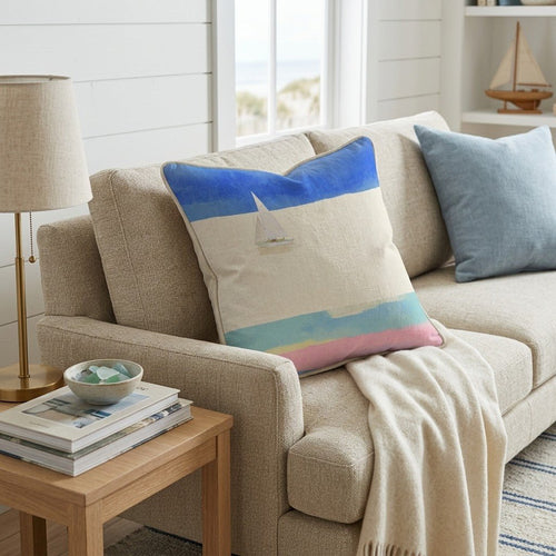 coastal abstract sailboat Throw Pillow - Hillcroft Home