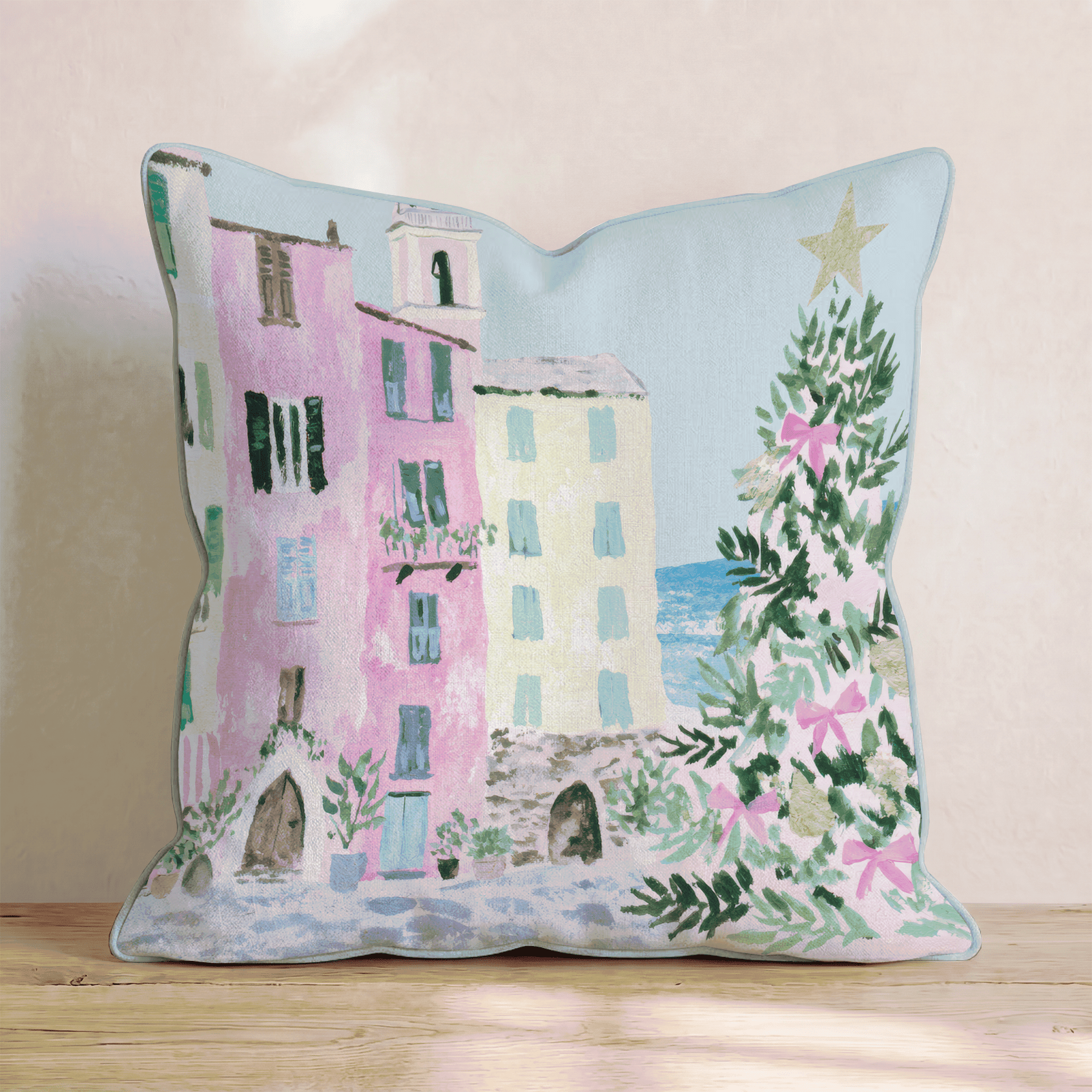 Coastal Italian Christmas Throw Pillow - Hillcroft Home