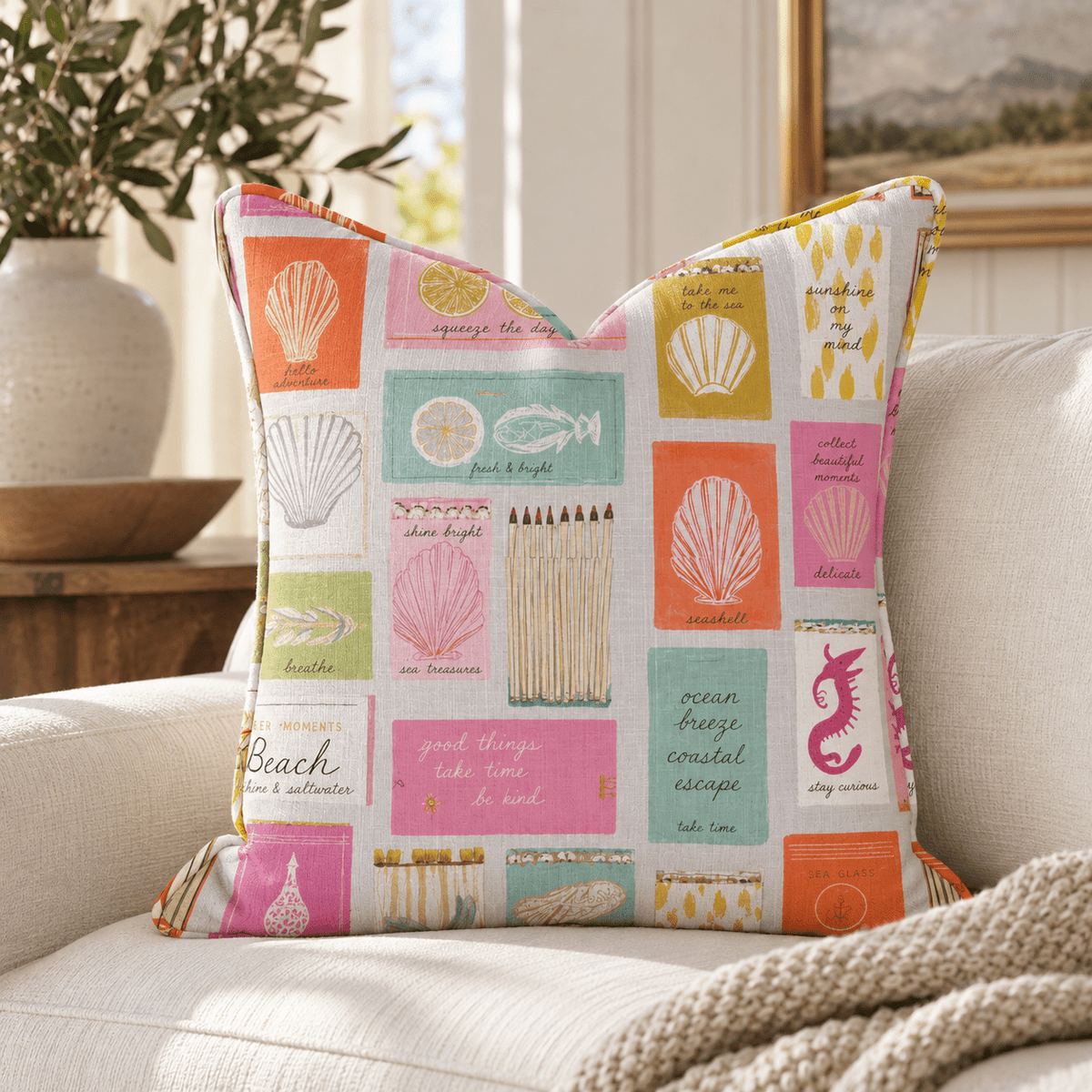 Coastal Matchbox Throw Pillow throw pillow - Hillcroft Home