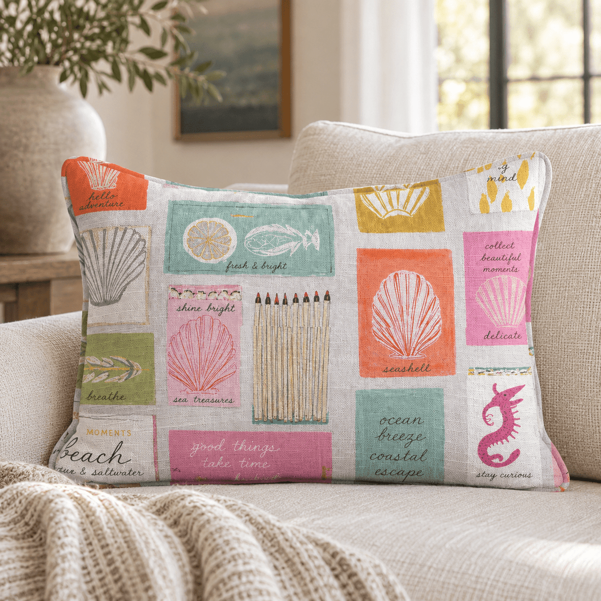 Coastal Matchbox Throw Pillow throw pillow - Hillcroft Home